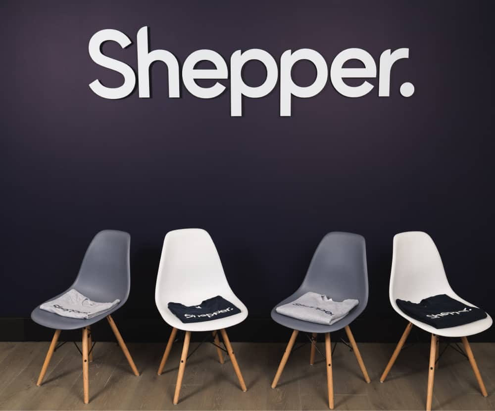 Shepper merchandise on chairs